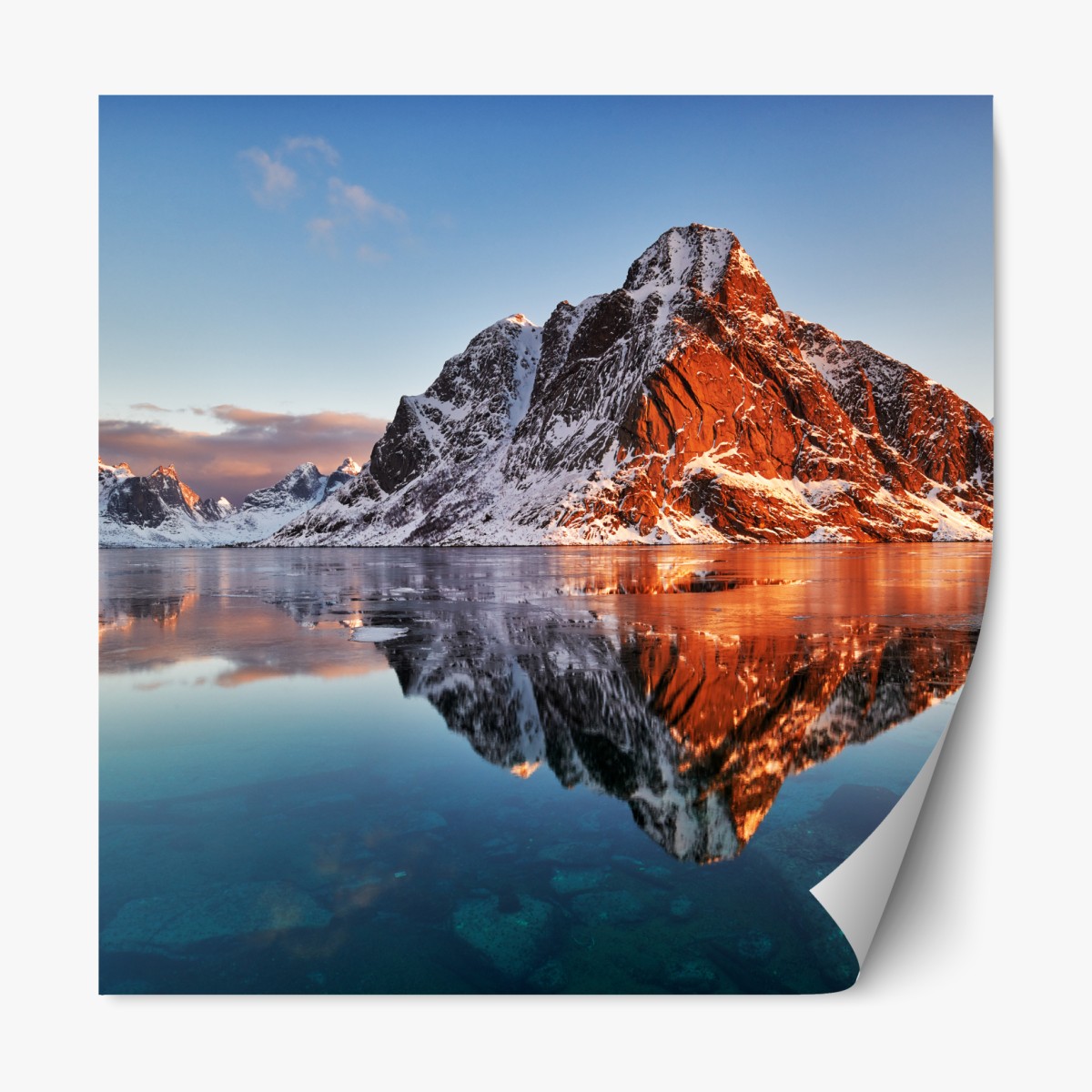 Repositionable sticker Lofoten sunrise mountain reflection