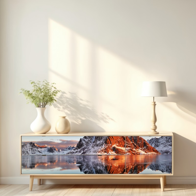 Naklejka repozycjonowalna Lofoty wschód słońca nad górami – Wallissimo® Naklejka repozycjonowalna Lofoty wschód słońca nad górami – Wallissimo®