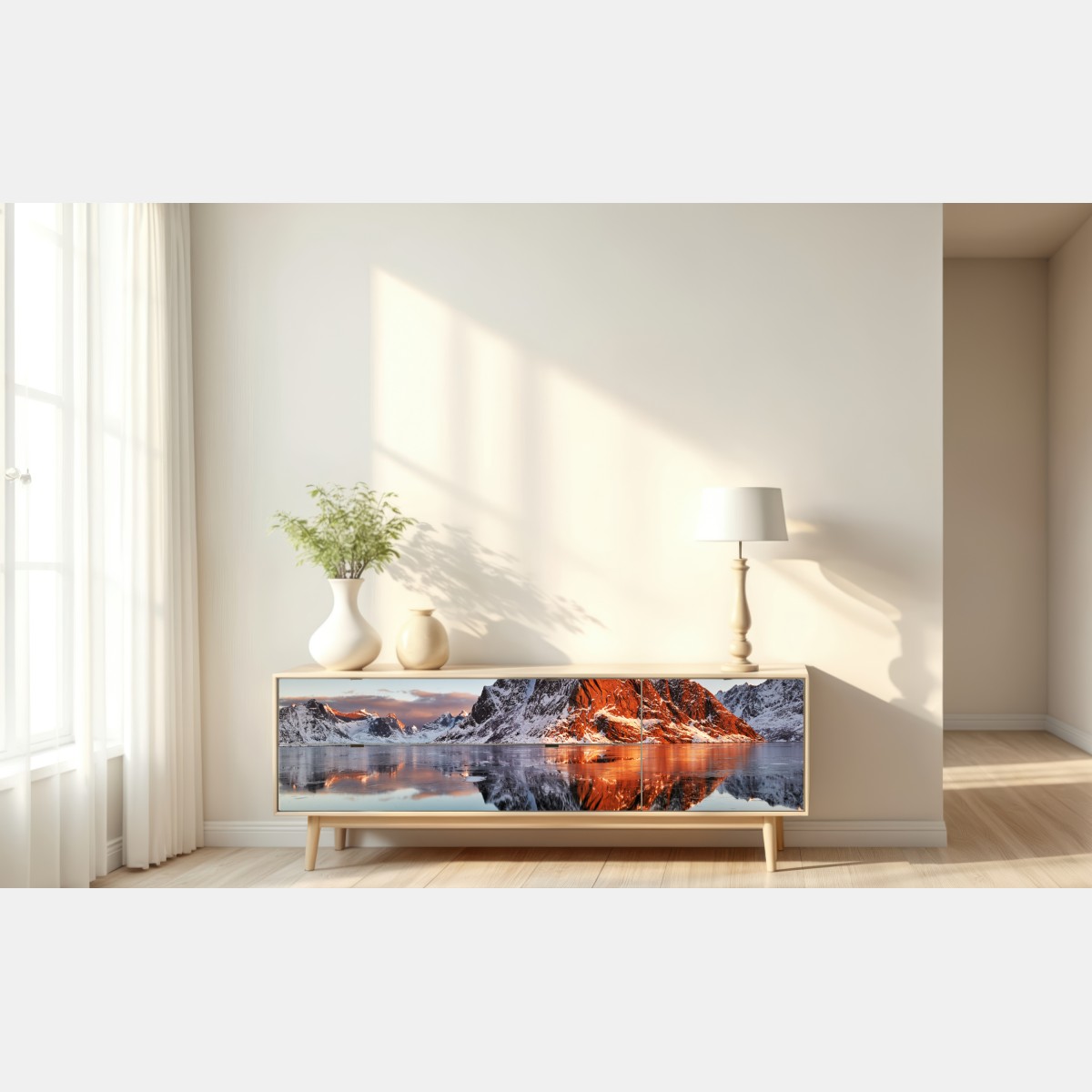 Naklejka repozycjonowalna Lofoty wschód słońca nad górami – Wallissimo® Naklejka repozycjonowalna Lofoty wschód słońca nad górami – Wallissimo®