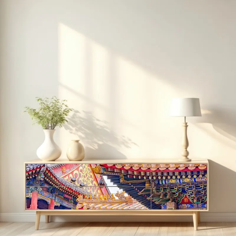 Naklejka repozycjonowalna złote modrzewie i Matterhorn – Wallissimo®