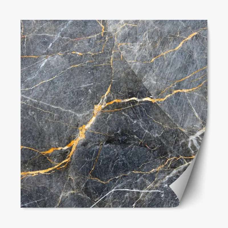 Naklejka repozycjonowalna ciemnoszary marmur ze złotymi żyłami