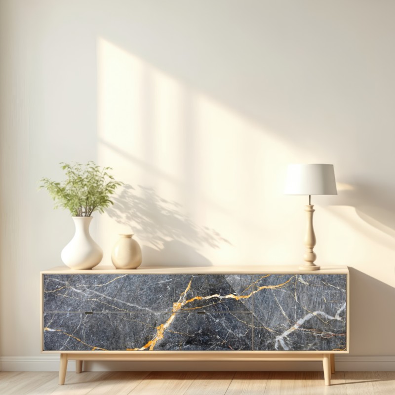 Naklejka repozycjonowalna ciemnoszary marmur ze złotymi żyłami – Wallissimo® Naklejka repozycjonowalna ciemnoszary marmur ze złotymi żyłami – Wallissimo®