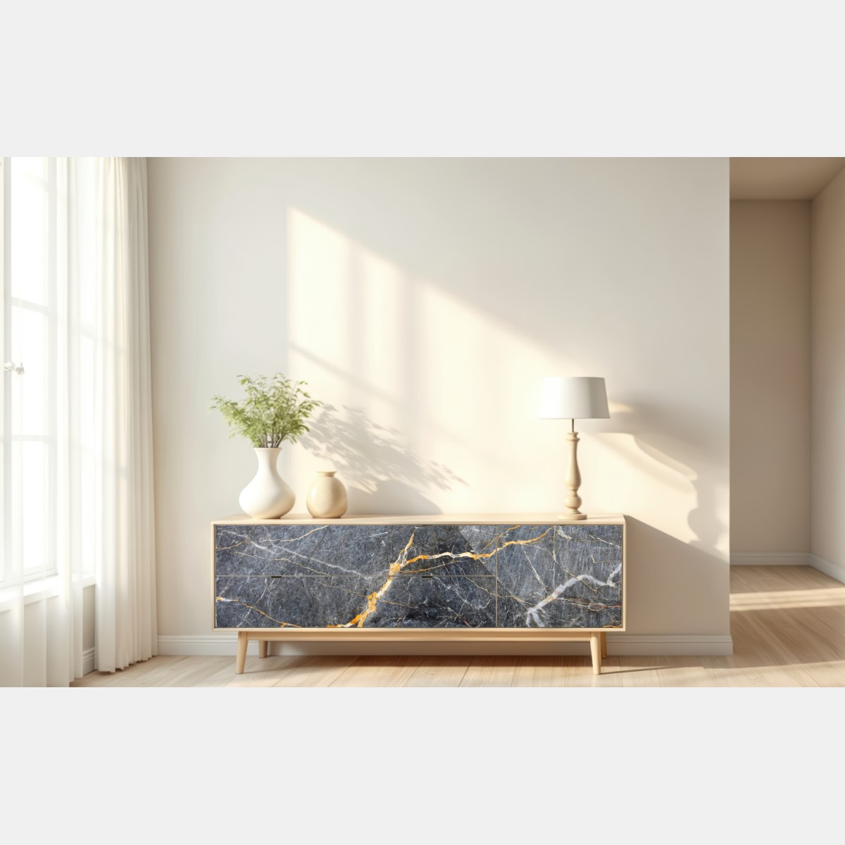 Naklejka repozycjonowalna ciemnoszary marmur ze złotymi żyłami – Wallissimo® Naklejka repozycjonowalna ciemnoszary marmur ze złotymi żyłami – Wallissimo®