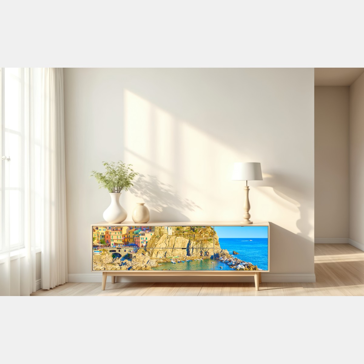 Naklejka repozycjonowalna kolorowa wioska nadmorska Cinque Terre – Wallissimo® Naklejka repozycjonowalna kolorowa wioska nadmorska Cinque Terre – Wallissimo®