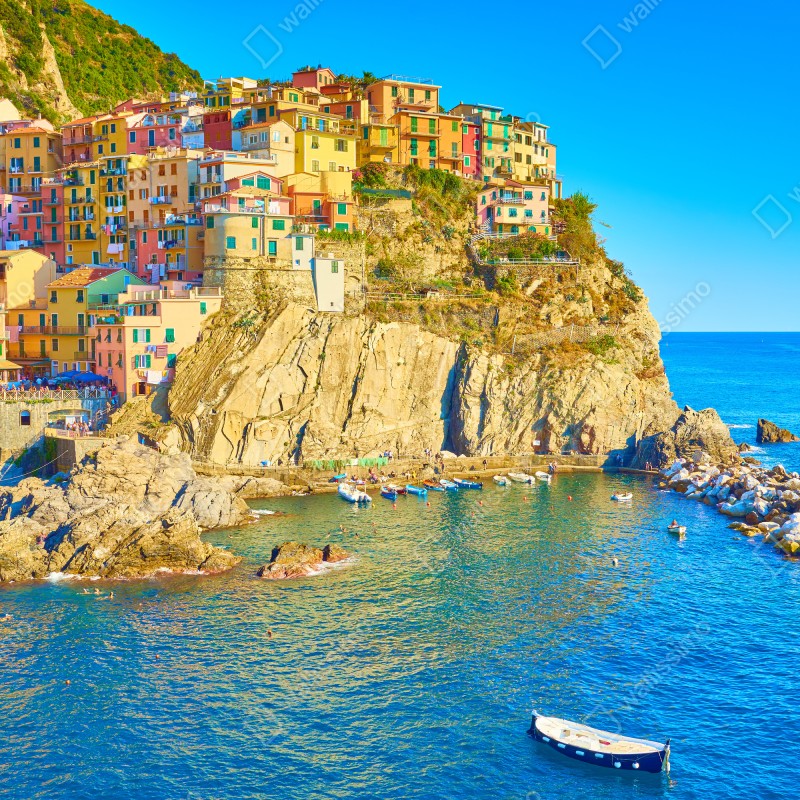 Naklejka repozycjonowalna kolorowa wioska nadmorska Cinque Terre – Wallissimo® Naklejka repozycjonowalna kolorowa wioska nadmorska Cinque Terre – Wallissimo®