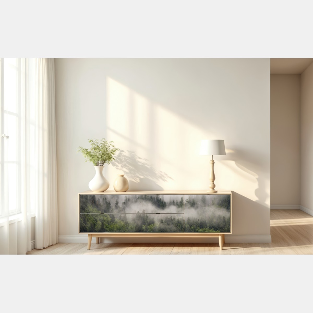 Naklejka repozycjonowalna mglisty las nad wybrzeżem, Kolumbia Brytyjska – Wallissimo® Naklejka repozycjonowalna mglisty las nad wybrzeżem, Kolumbia Brytyjska – Wallissimo®