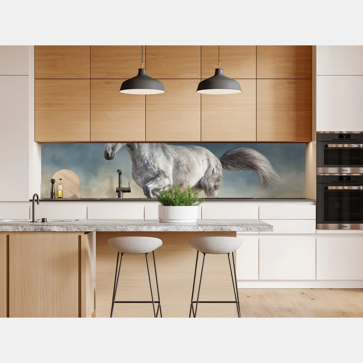 Naklejka repozycjonowalna majestatyczny siwy koń galopujący po piasku – Wallissimo® Naklejka repozycjonowalna majestatyczny siwy koń galopujący po piasku – Wallissimo®