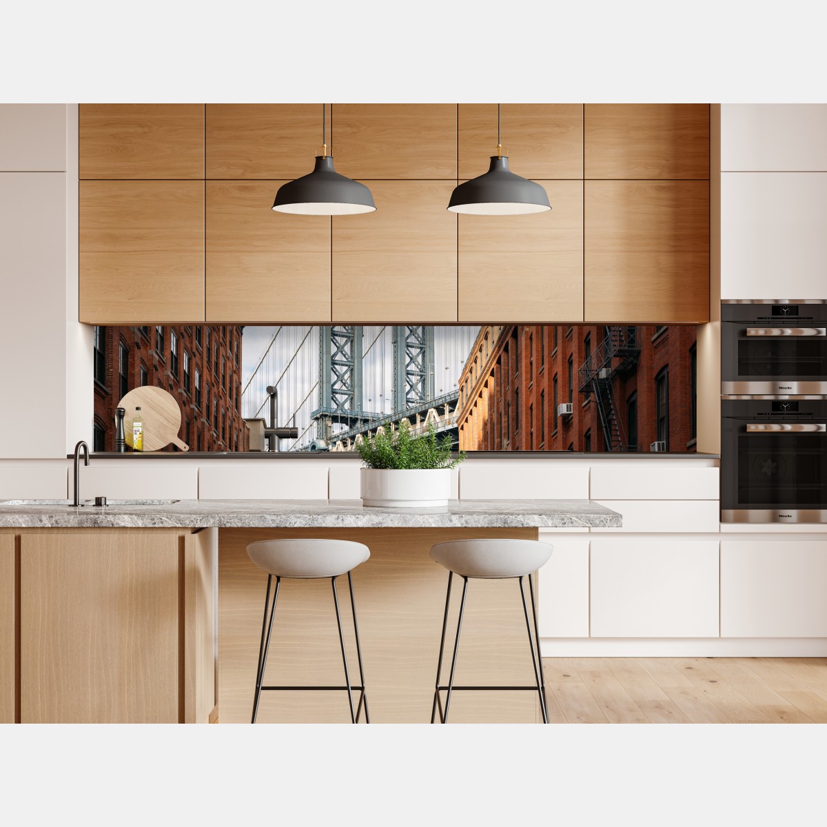 Naklejka repozycjonowalna Brooklyn widok mostu między ceglanymi budynkami – Wallissimo® Naklejka repozycjonowalna Brooklyn widok mostu między ceglanymi budynkami – Wallissimo®