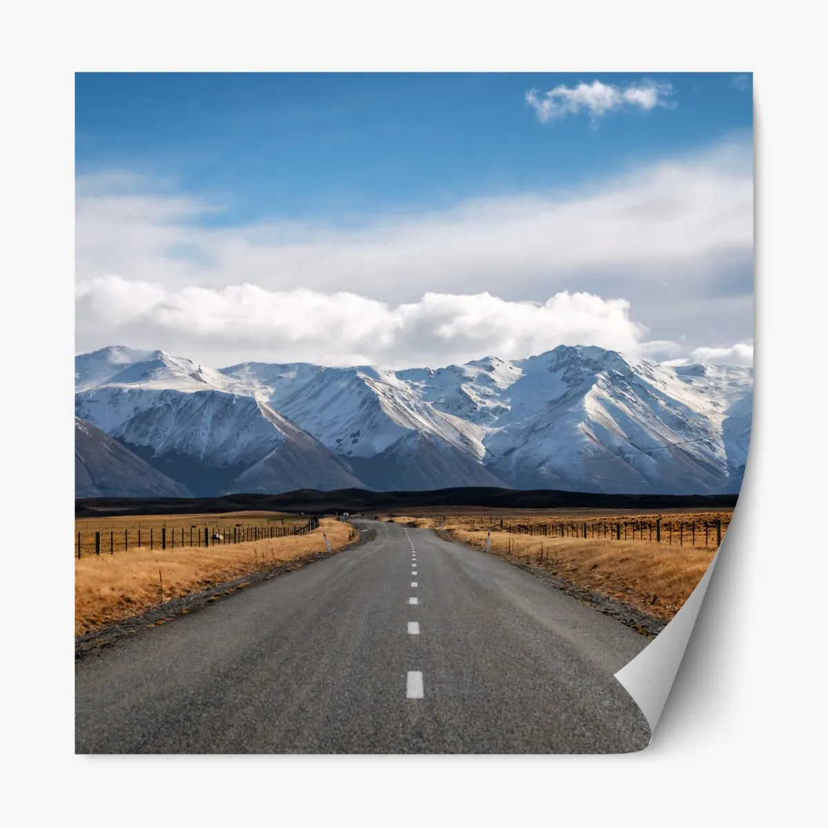 Naklejka repozycjonowalna droga prowadząca do ośnieżonych gór, Nowa Zelandia – Wallissimo® Naklejka repozycjonowalna droga prowadząca do ośnieżonych gór, Nowa Zelandia – Wallissimo®
