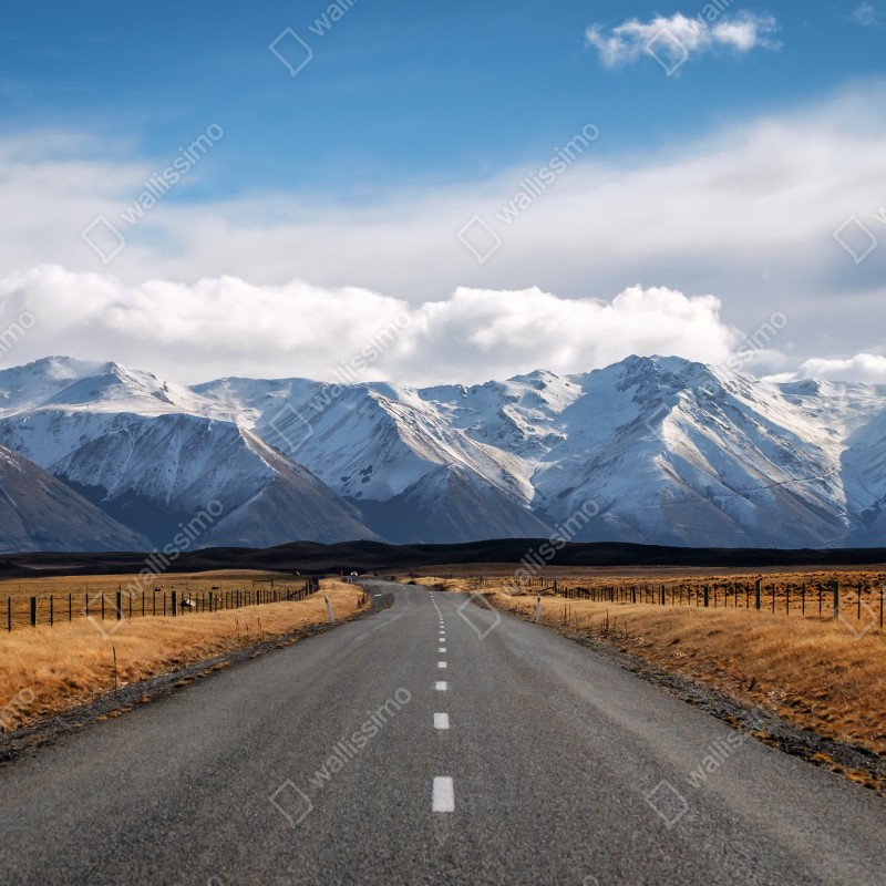 Naklejka repozycjonowalna droga prowadząca do ośnieżonych gór, Nowa Zelandia – Wallissimo® Naklejka repozycjonowalna droga prowadząca do ośnieżonych gór, Nowa Zelandia – Wallissimo®