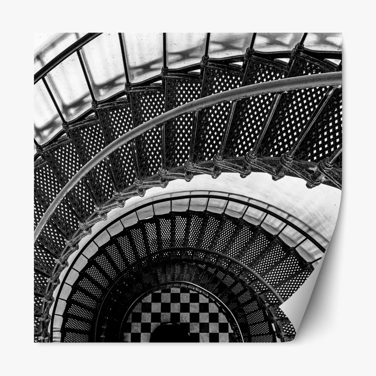 Naklejka repozycjonowalna spiralne schody w czerni i bieli – Wallissimo® Naklejka repozycjonowalna spiralne schody w czerni i bieli – Wallissimo®