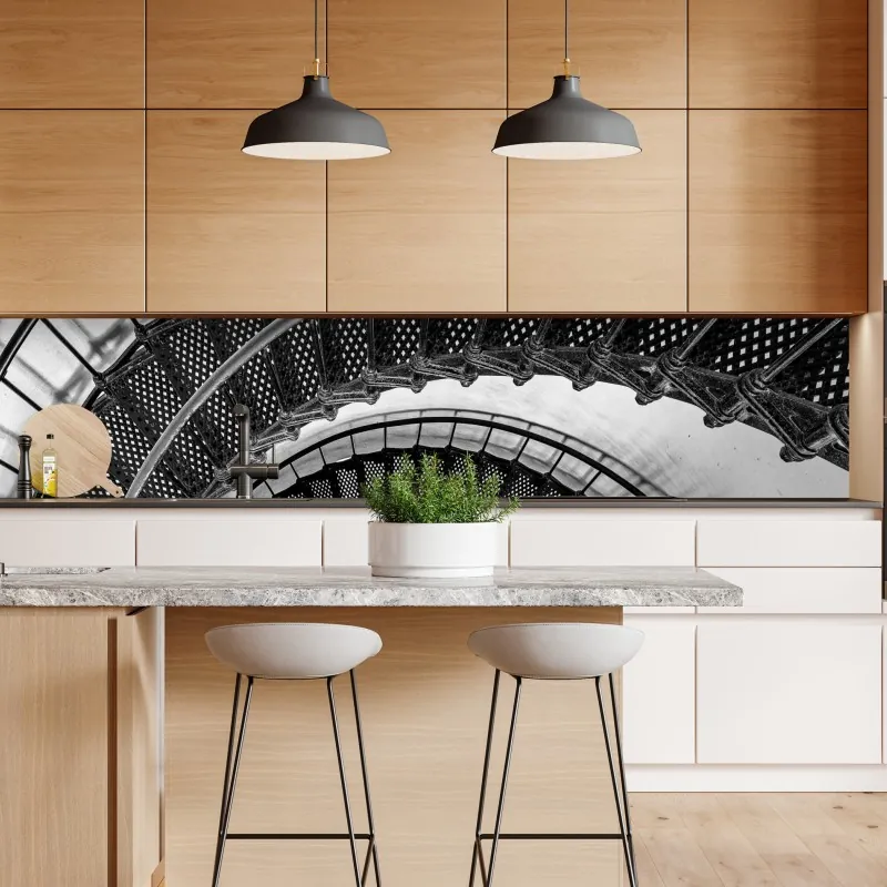 Naklejka repozycjonowalna spiralne schody w czerni i bieli – Wallissimo® Naklejka repozycjonowalna spiralne schody w czerni i bieli – Wallissimo®