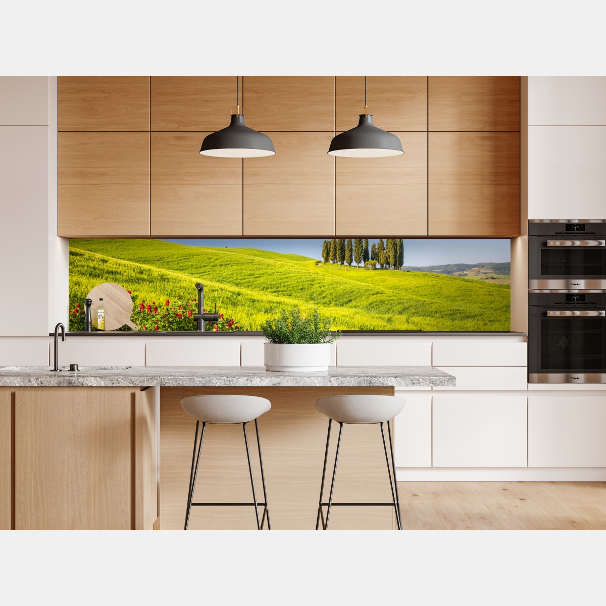 Naklejka repozycjonowalna słoneczne zielone wzgórza z cyprysami – Wallissimo® Naklejka repozycjonowalna słoneczne zielone wzgórza z cyprysami – Wallissimo®