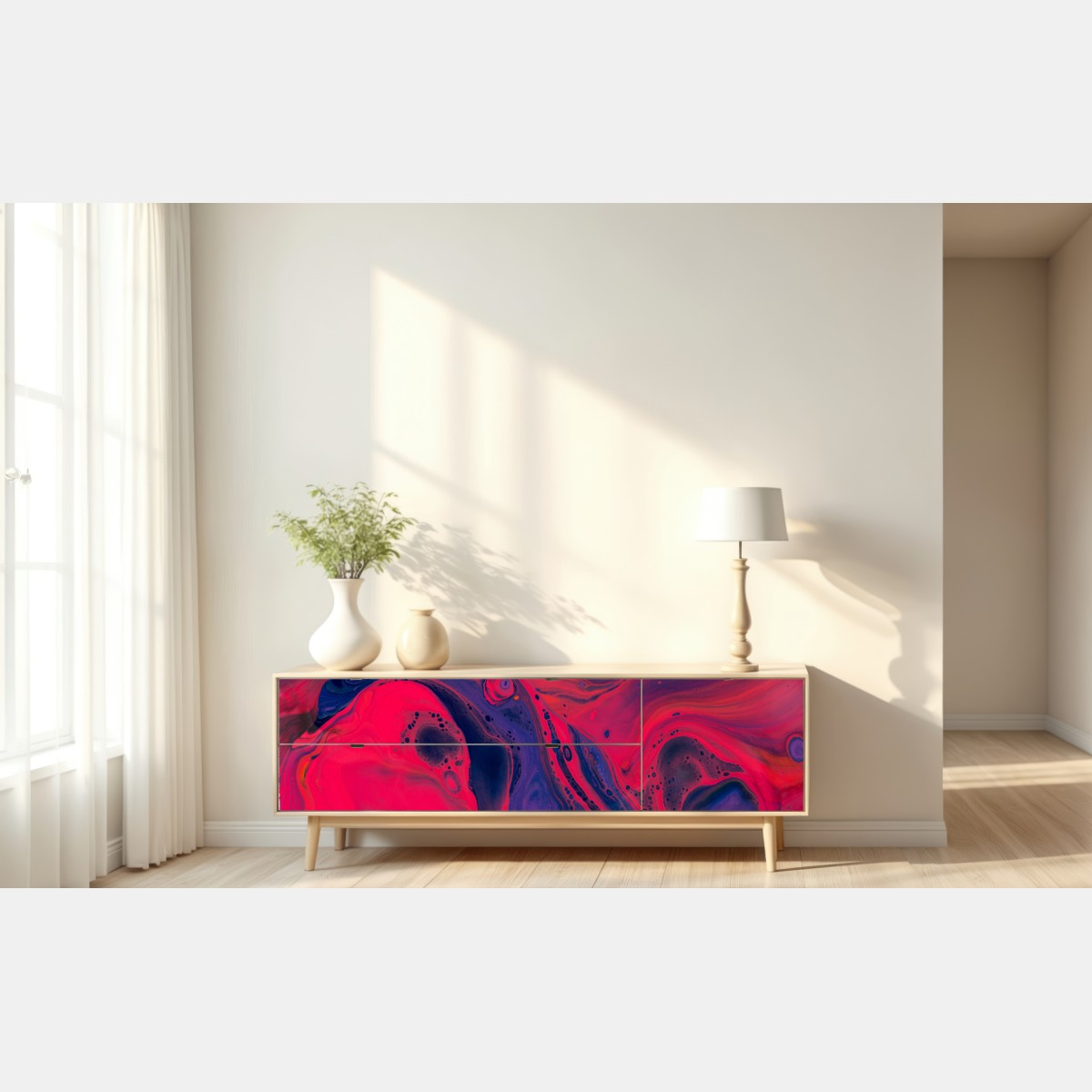 Naklejka repozycjonowalna żywa różowa abstrakcja płynna – Wallissimo® Naklejka repozycjonowalna żywa różowa abstrakcja płynna – Wallissimo®