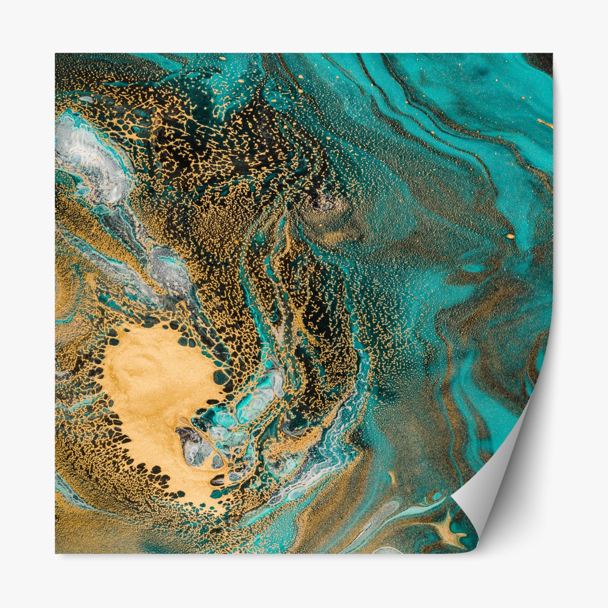 Repositionable sticker turquoise and gold fluid swirl