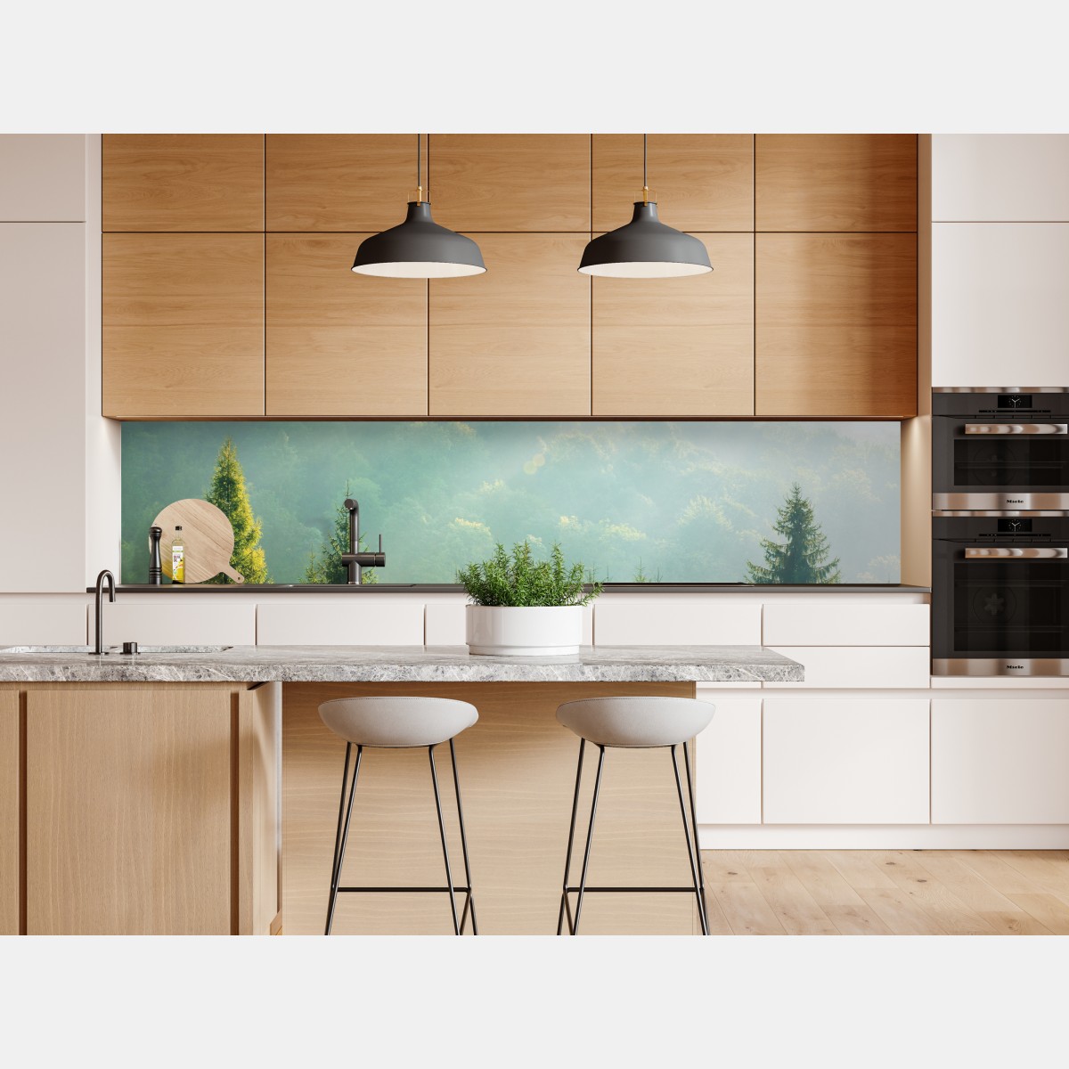 Naklejka repozycjonowalna mglista korona świerków o poranku – Wallissimo® Naklejka repozycjonowalna mglista korona świerków o poranku – Wallissimo®