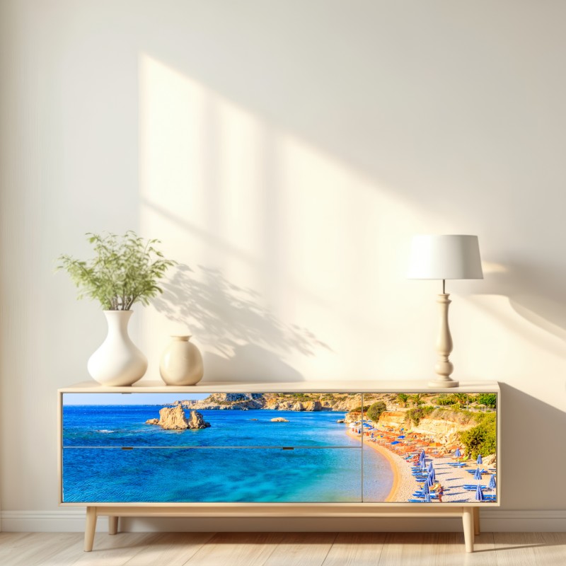 Naklejka repozycjonowalna plaża Ammopi, Karpathos błękitna zatoka – Wallissimo® Naklejka repozycjonowalna plaża Ammopi, Karpathos błękitna zatoka – Wallissimo®