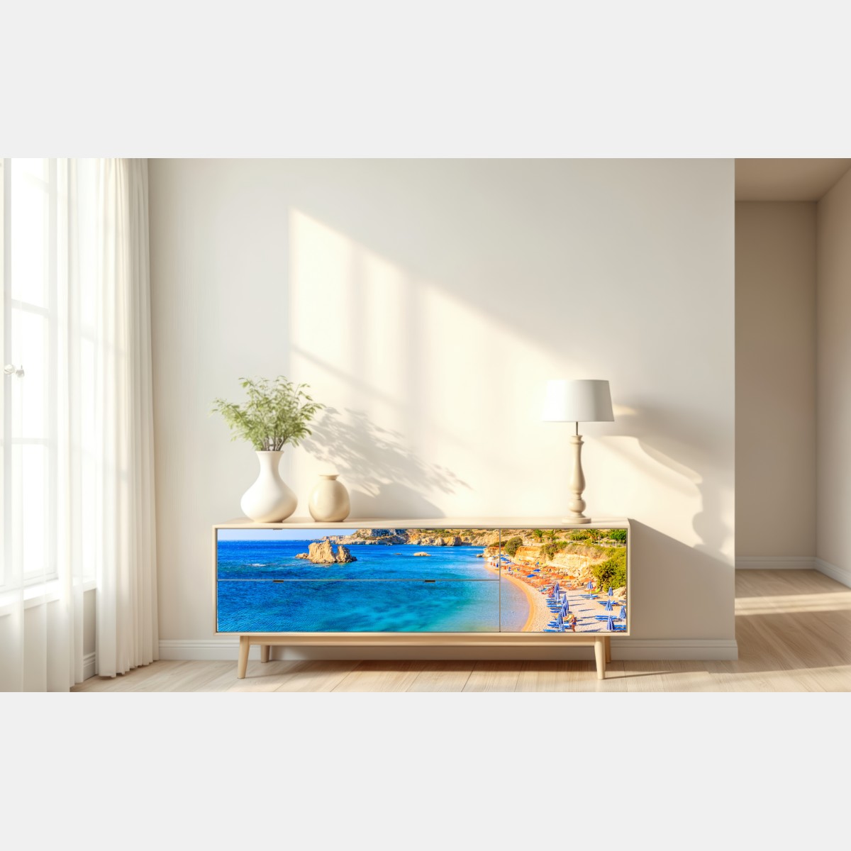 Naklejka repozycjonowalna plaża Ammopi, Karpathos błękitna zatoka – Wallissimo® Naklejka repozycjonowalna plaża Ammopi, Karpathos błękitna zatoka – Wallissimo®