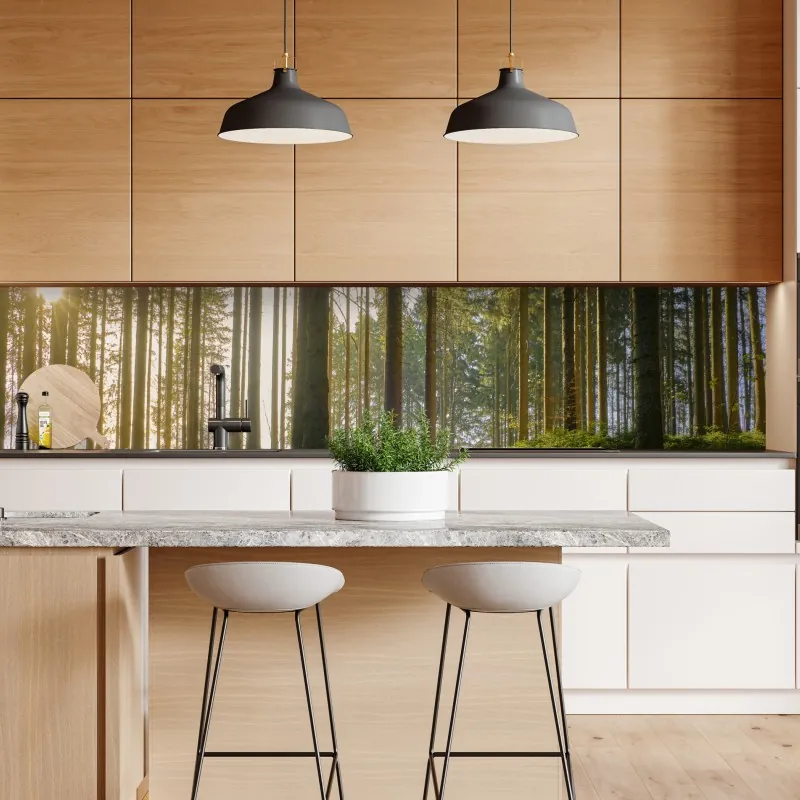 Naklejka repozycjonowalna słoneczna leśna ścieżka o świcie – Wallissimo® Naklejka repozycjonowalna słoneczna leśna ścieżka o świcie – Wallissimo®