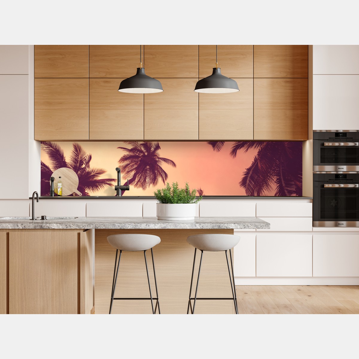 Naklejka repozycjonowalna tropikalne palmy o zachodzie słońca – Wallissimo® Naklejka repozycjonowalna tropikalne palmy o zachodzie słońca – Wallissimo®