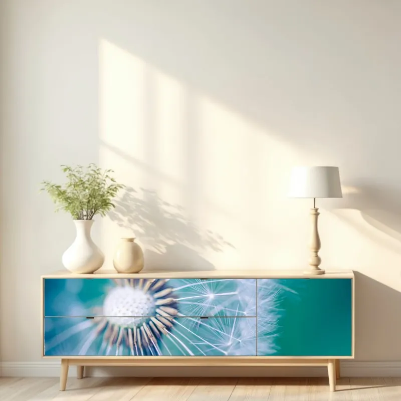 Naklejka repozycjonowalna turkusowy dmuchawiec z bliska – Wallissimo® Naklejka repozycjonowalna turkusowy dmuchawiec z bliska – Wallissimo®