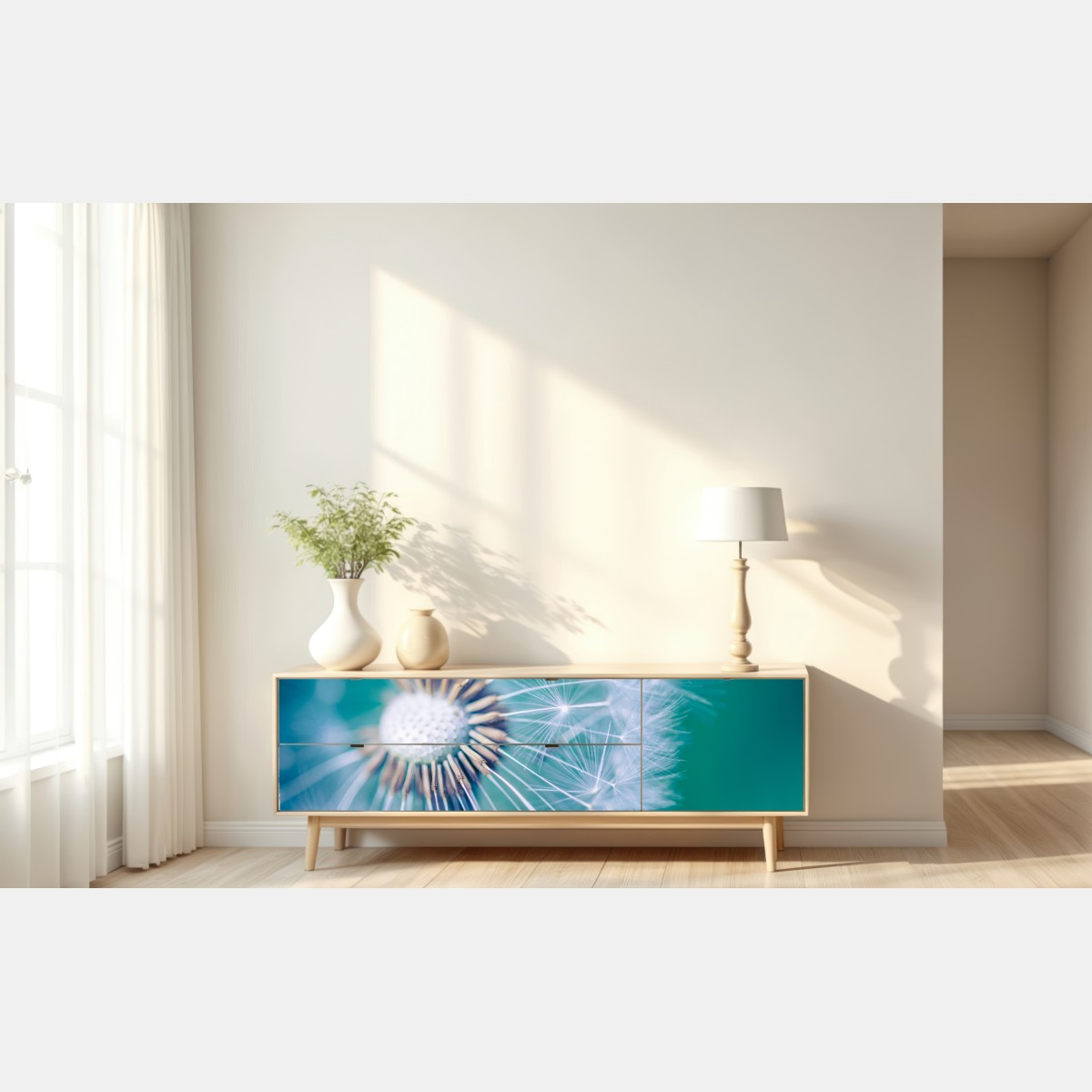 Naklejka repozycjonowalna turkusowy dmuchawiec z bliska – Wallissimo® Naklejka repozycjonowalna turkusowy dmuchawiec z bliska – Wallissimo®