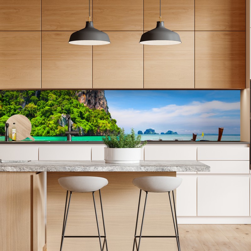 Naklejka repozycjonowalna tropikalna plaża z tradycyjnymi łodziami w Tajlandii – Wallissimo® Naklejka repozycjonowalna tropikalna plaża z tradycyjnymi łodziami w Tajlandii – Wallissimo®