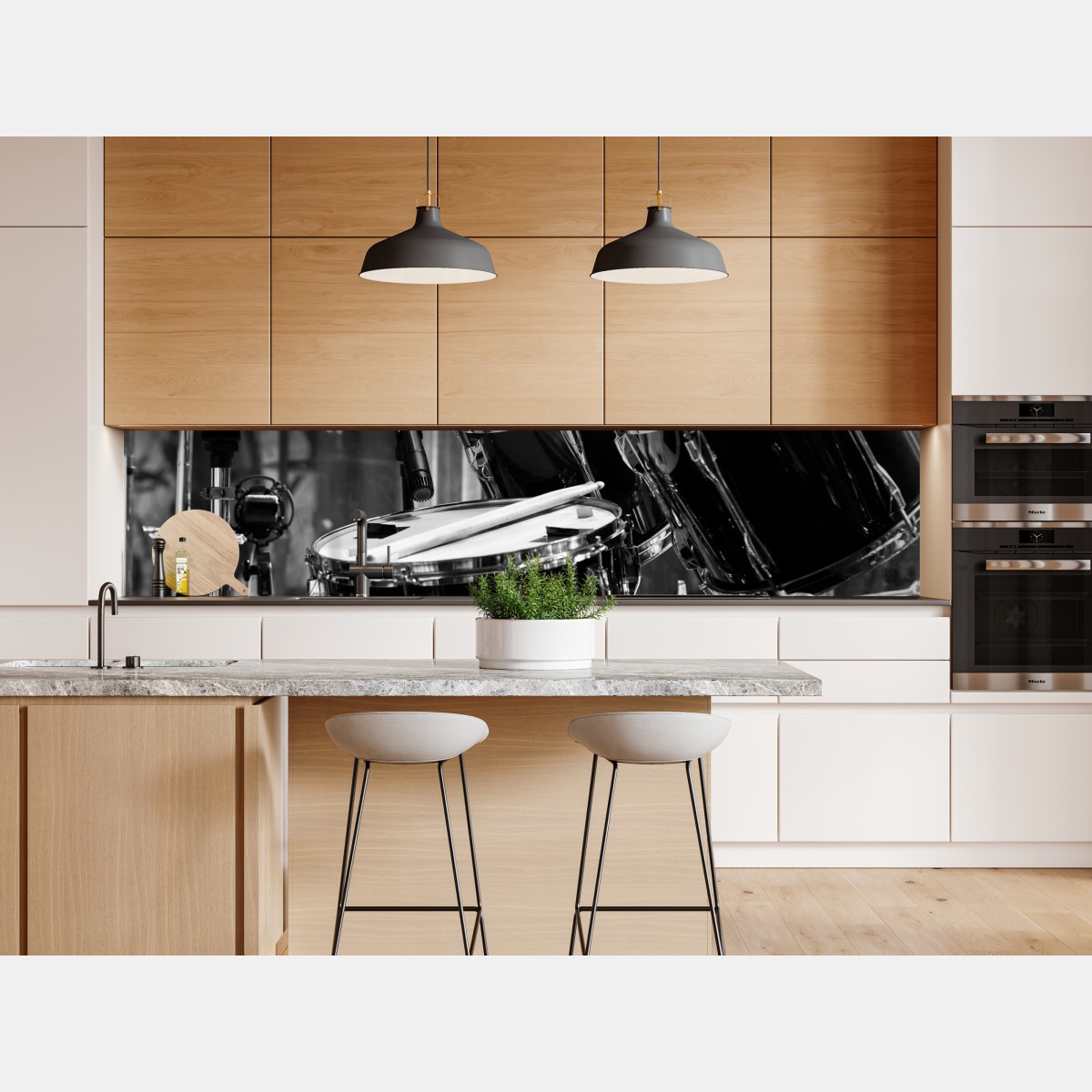 Naklejka repozycjonowalna czarno-białe zbliżenie zestawu perkusyjnego – Wallissimo® Naklejka repozycjonowalna czarno-białe zbliżenie zestawu perkusyjnego – Wallissimo®