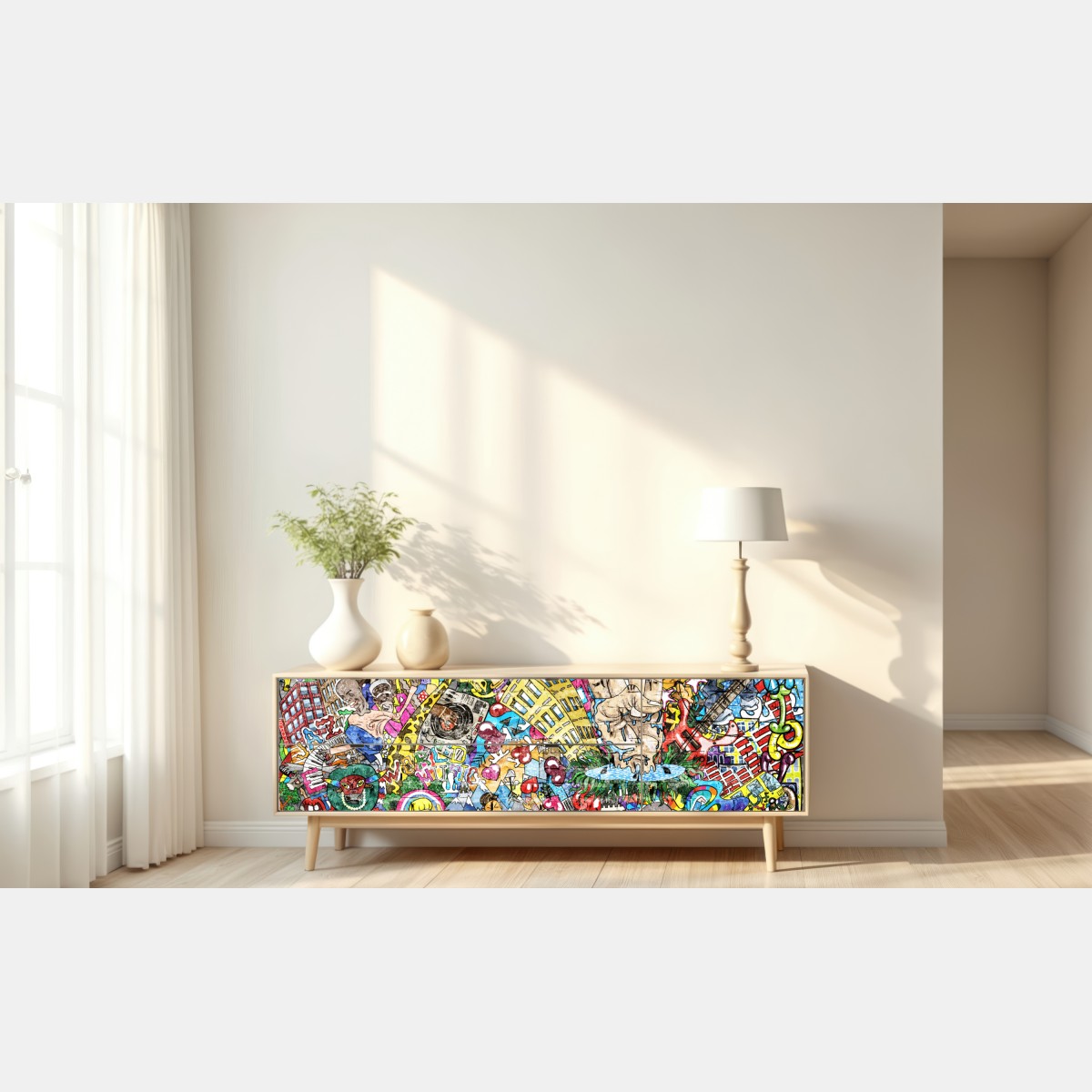 Naklejka repozycjonowalna kolorowy miejski mural muzyczny – Wallissimo® Naklejka repozycjonowalna kolorowy miejski mural muzyczny – Wallissimo®