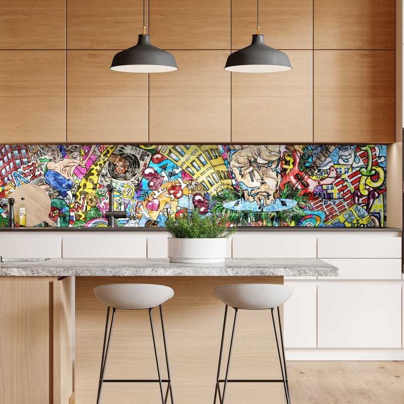 Naklejka repozycjonowalna kolorowy miejski mural muzyczny – Wallissimo® Naklejka repozycjonowalna kolorowy miejski mural muzyczny – Wallissimo®