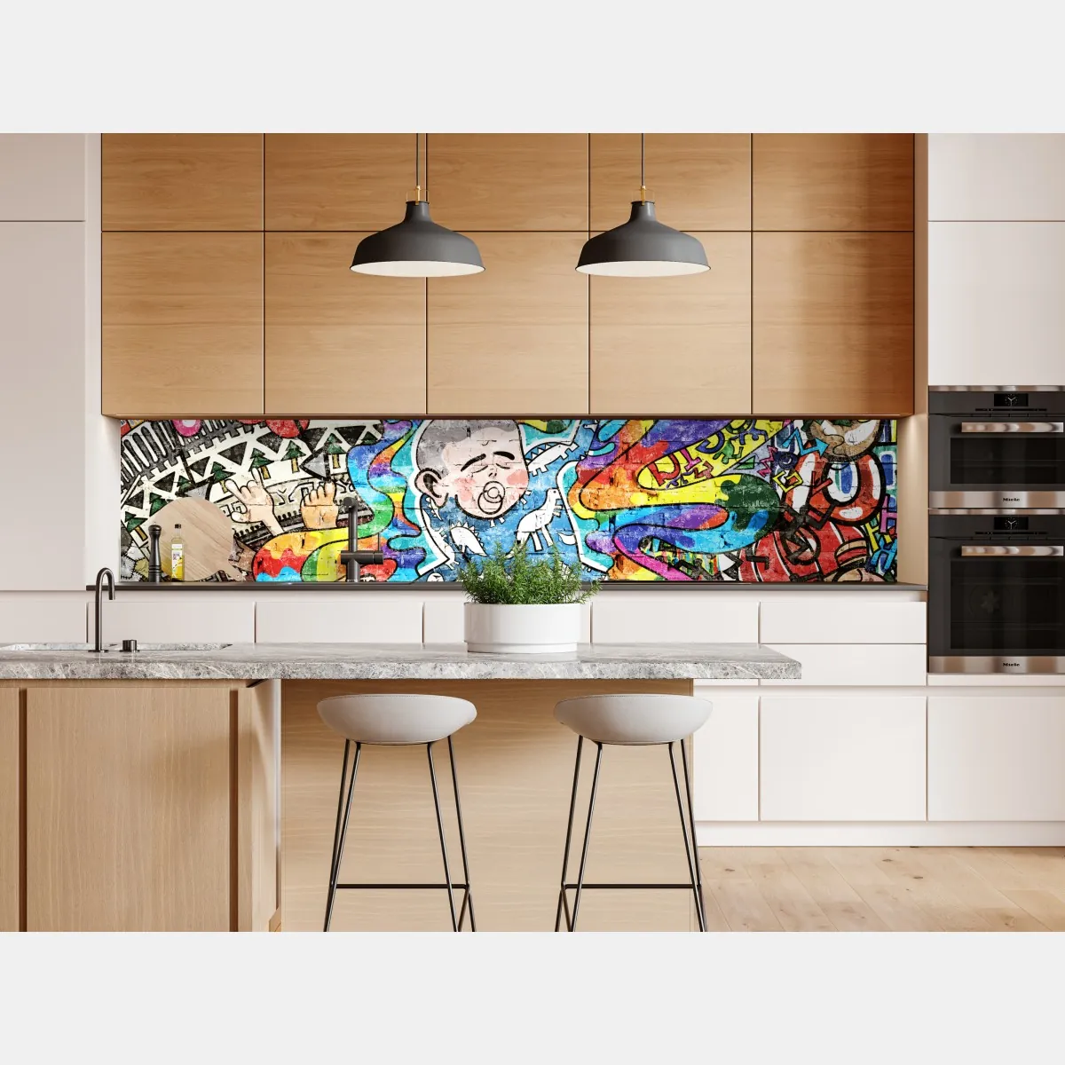 Naklejka repozycjonowalna kolorowy mural graffiti ze śniącym dzieckiem – Wallissimo® Naklejka repozycjonowalna kolorowy mural graffiti ze śniącym dzieckiem – Wallissimo®