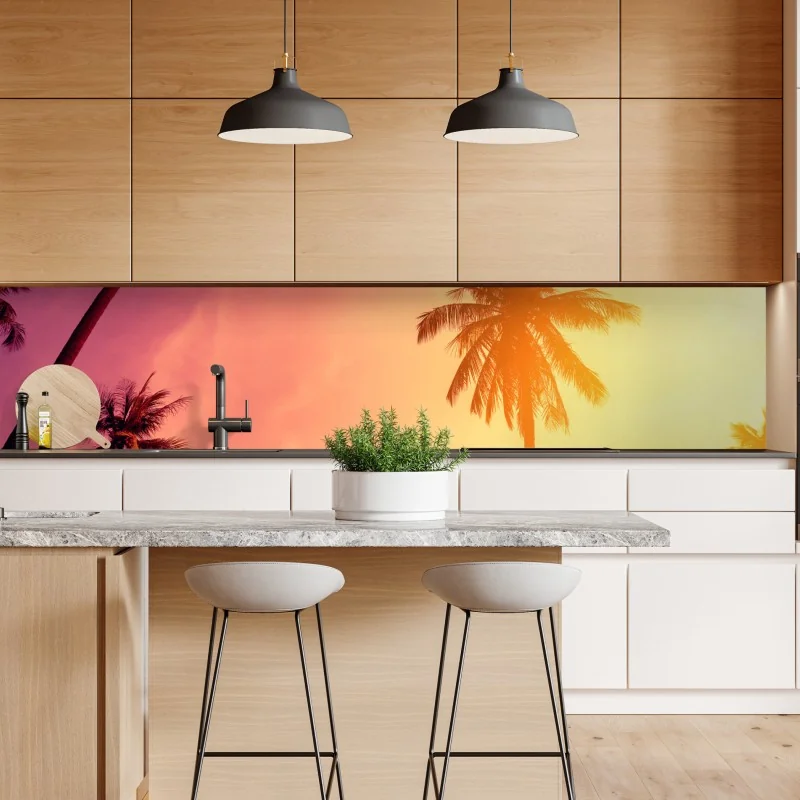 Naklejka repozycjonowalna tropikalny zachód słońca z palmami – Wallissimo® Naklejka repozycjonowalna tropikalny zachód słońca z palmami – Wallissimo®