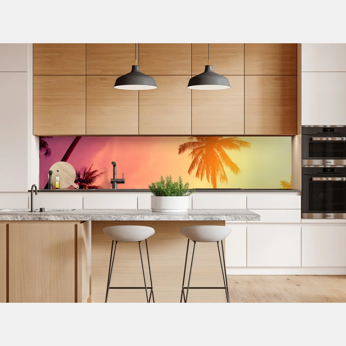 Naklejka repozycjonowalna tropikalny zachód słońca z palmami – Wallissimo® Naklejka repozycjonowalna tropikalny zachód słońca z palmami – Wallissimo®