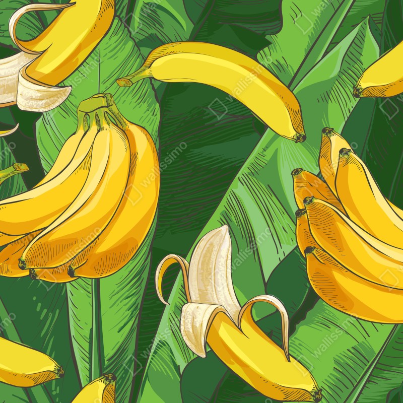 Naklejka repozycjonowalna tropikalny wzór bananów z liśćmi – Wallissimo® Naklejka repozycjonowalna tropikalny wzór bananów z liśćmi – Wallissimo®