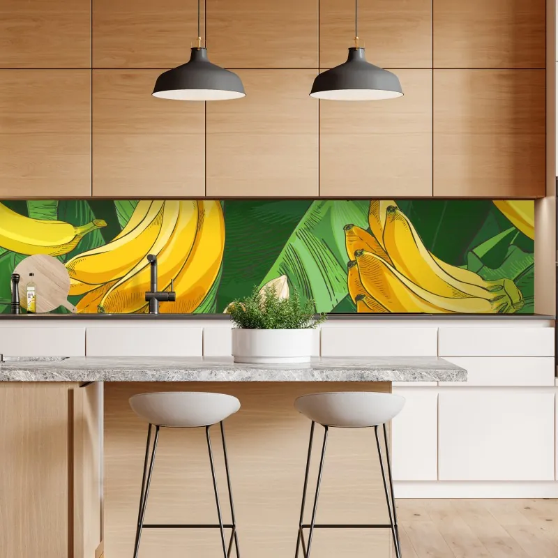 Naklejka repozycjonowalna tropikalny wzór bananów z liśćmi – Wallissimo® Naklejka repozycjonowalna tropikalny wzór bananów z liśćmi – Wallissimo®
