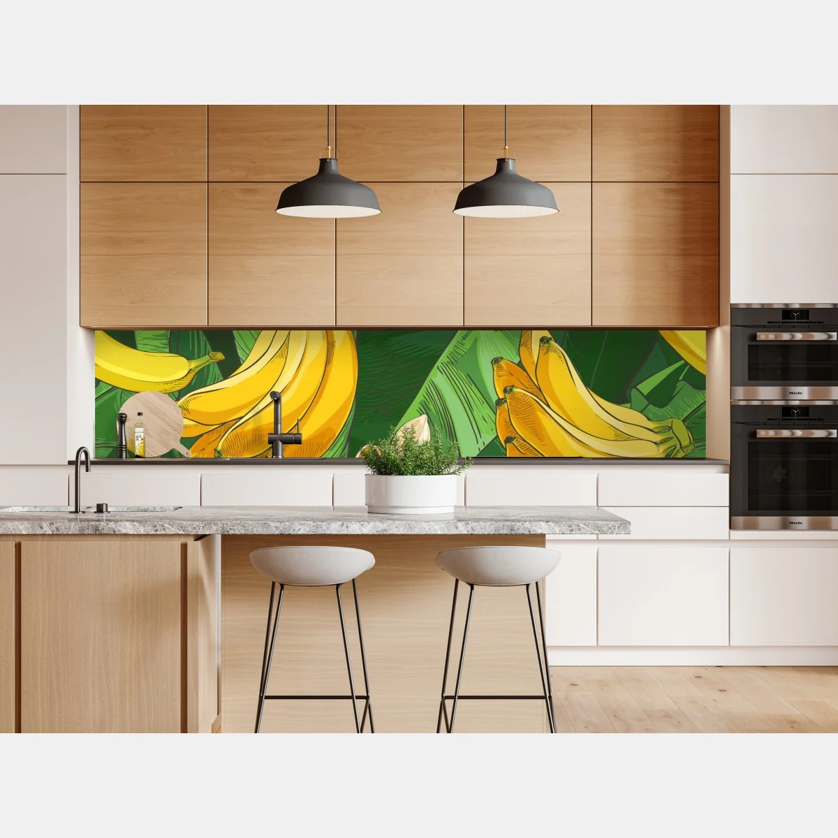 Naklejka repozycjonowalna tropikalny wzór bananów z liśćmi – Wallissimo® Naklejka repozycjonowalna tropikalny wzór bananów z liśćmi – Wallissimo®