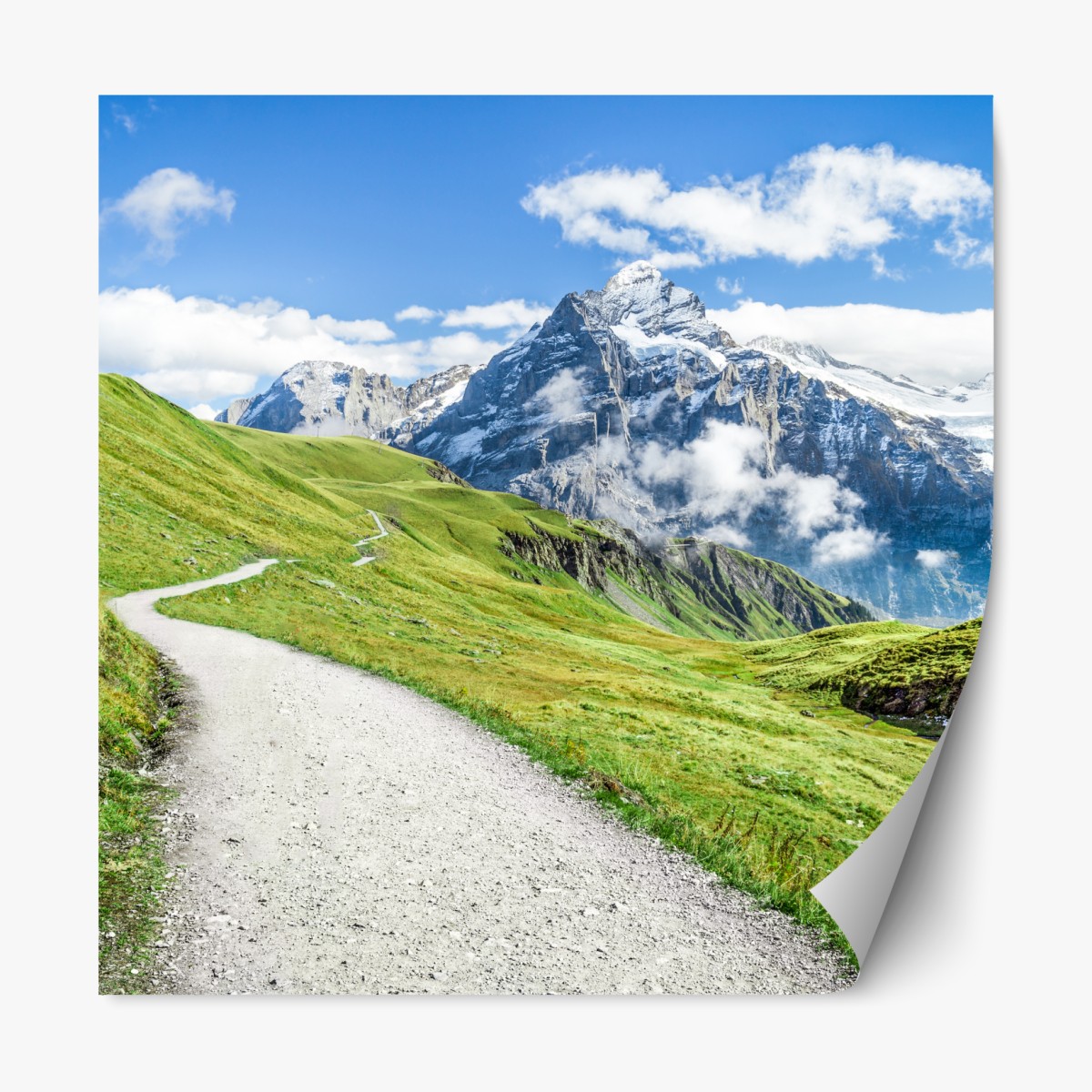 Repositionable sticker alpine mountain trail panorama