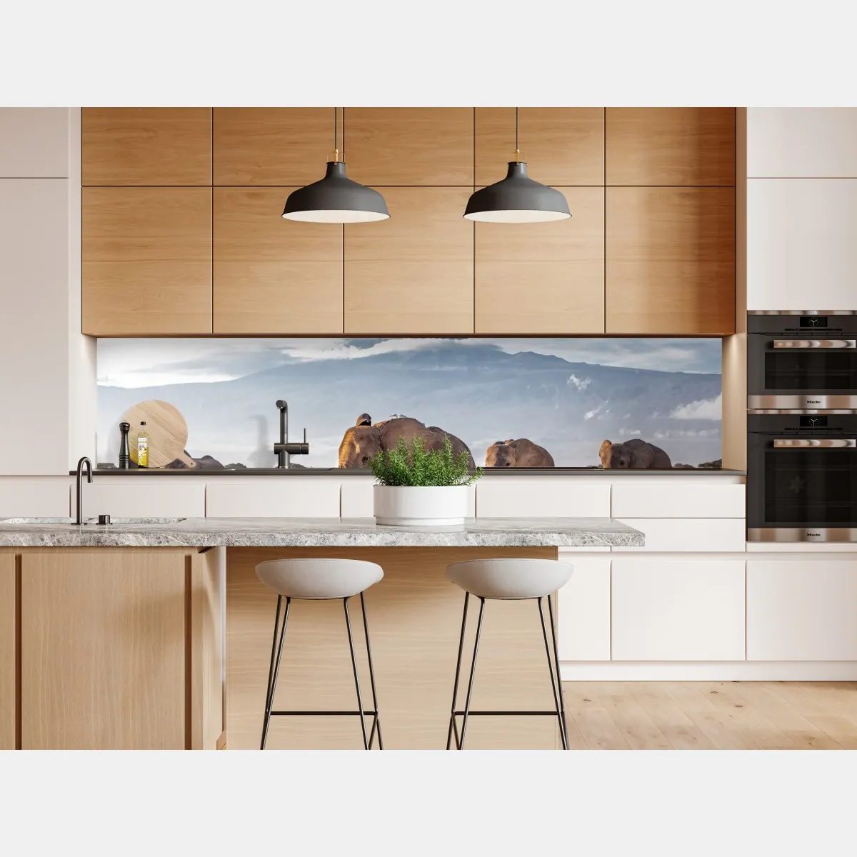 Naklejka repozycjonowalna stado słoni przed Kilimandżaro – Wallissimo® Naklejka repozycjonowalna stado słoni przed Kilimandżaro – Wallissimo®