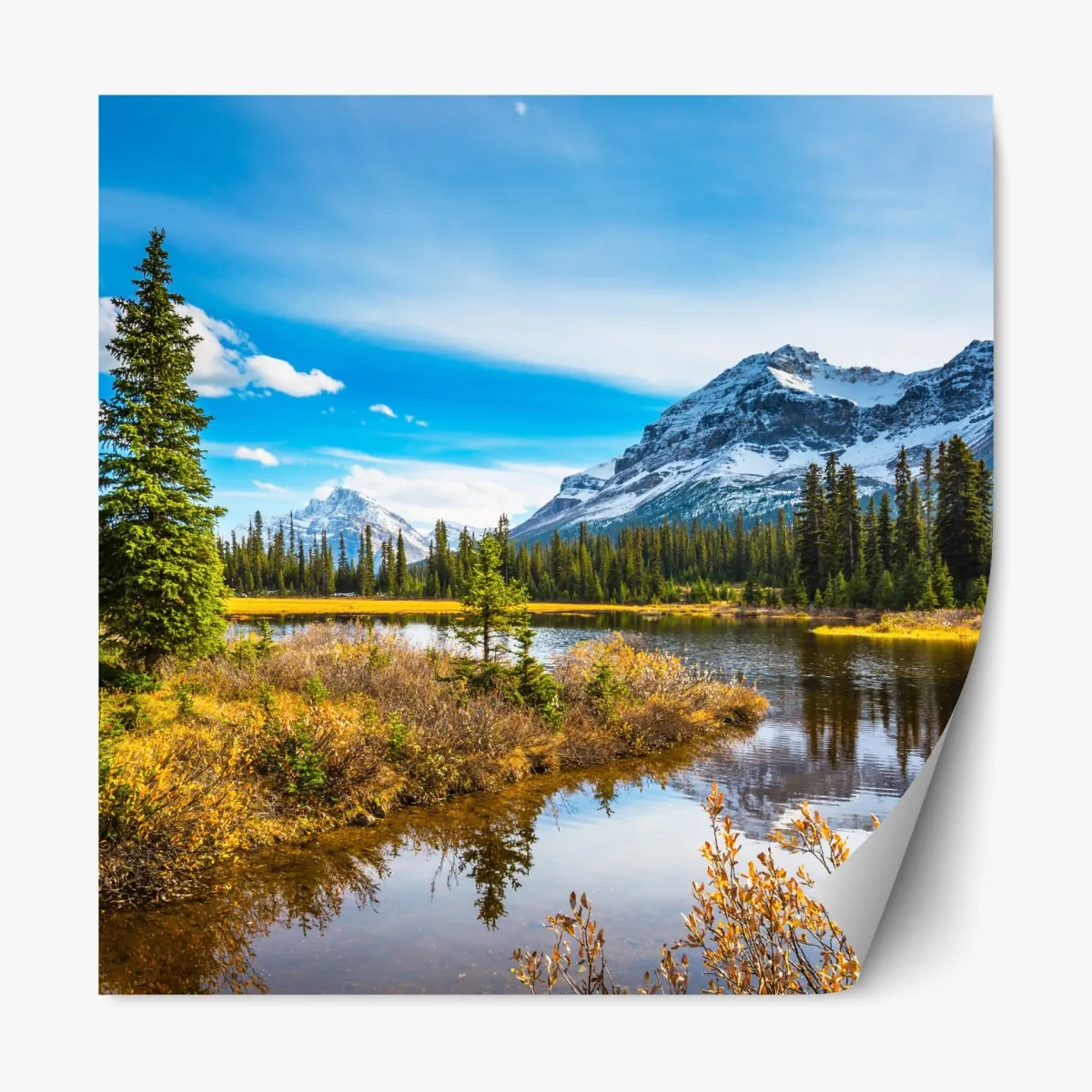 Naklejka repozycjonowalna Góry Skaliste nad jeziorem z odbiciem – Wallissimo® Naklejka repozycjonowalna Góry Skaliste nad jeziorem z odbiciem – Wallissimo®