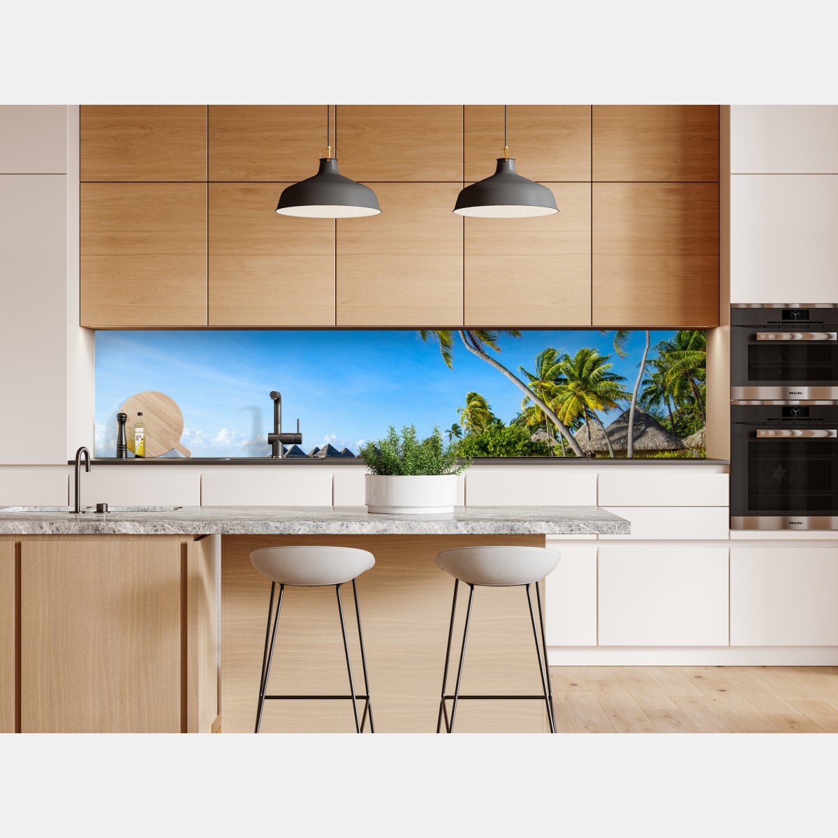 Naklejka repozycjonowalna tropikalna turkusowa plaża z palmami – Wallissimo® Naklejka repozycjonowalna tropikalna turkusowa plaża z palmami – Wallissimo®