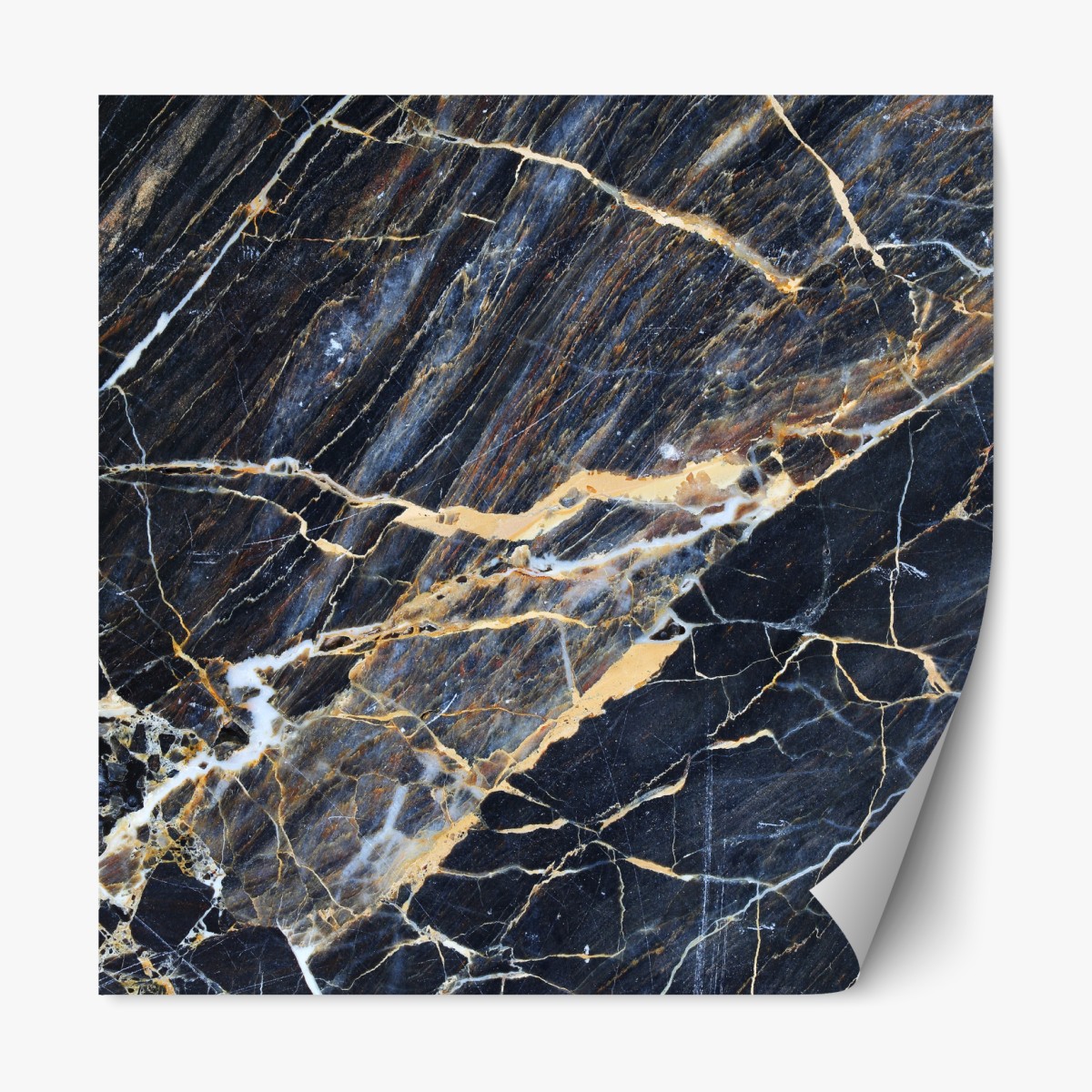 Repositionable sticker dark marble with gold and cream veins