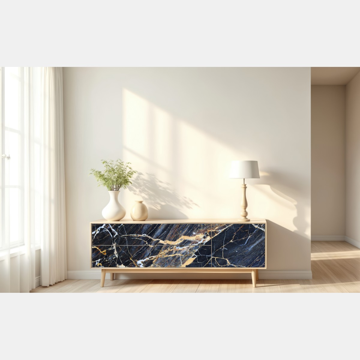 Naklejka repozycjonowalna ciemny marmur ze złotymi i kremowymi żyłami – Wallissimo® Naklejka repozycjonowalna ciemny marmur ze złotymi i kremowymi żyłami – Wallissimo®