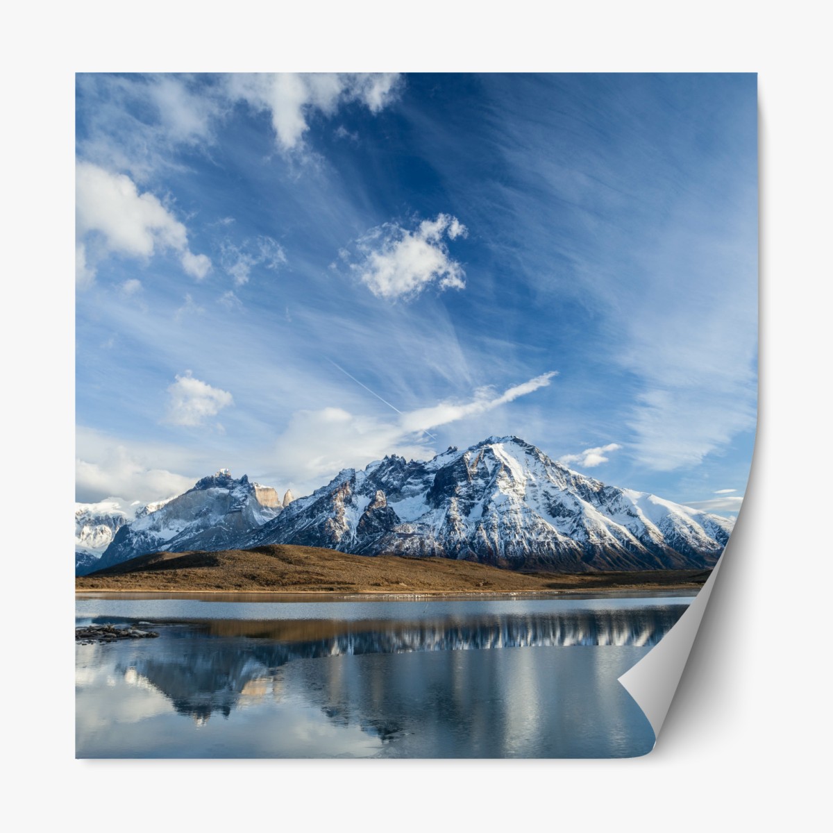 Repositionable sticker mountain reflections on a still lake