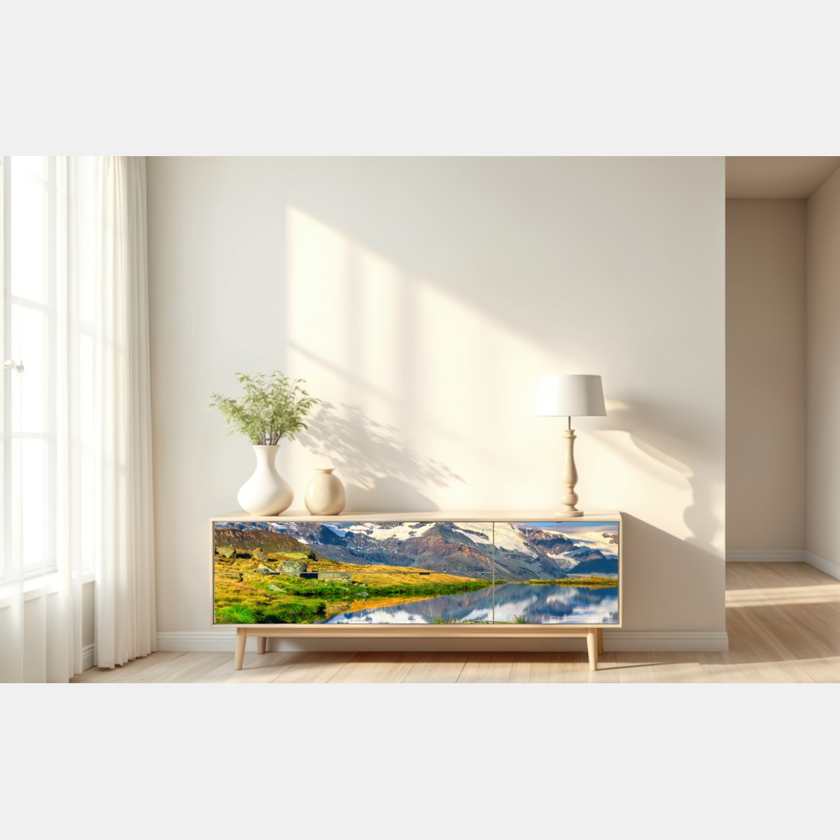 Naklejka repozycjonowalna majestatyczny Matterhorn odbity w alpejskim jeziorze – Wallissimo® Naklejka repozycjonowalna majestatyczny Matterhorn odbity w alpejskim jeziorze – Wallissimo®