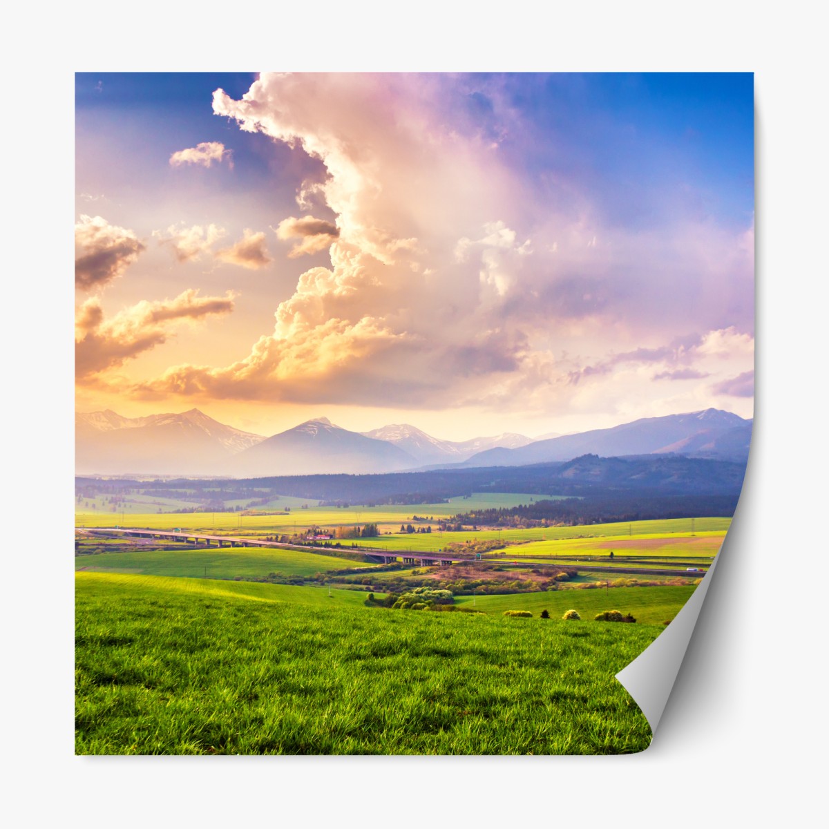 Repositionable sticker spring mountain valley panorama, Tatras Slovakia
