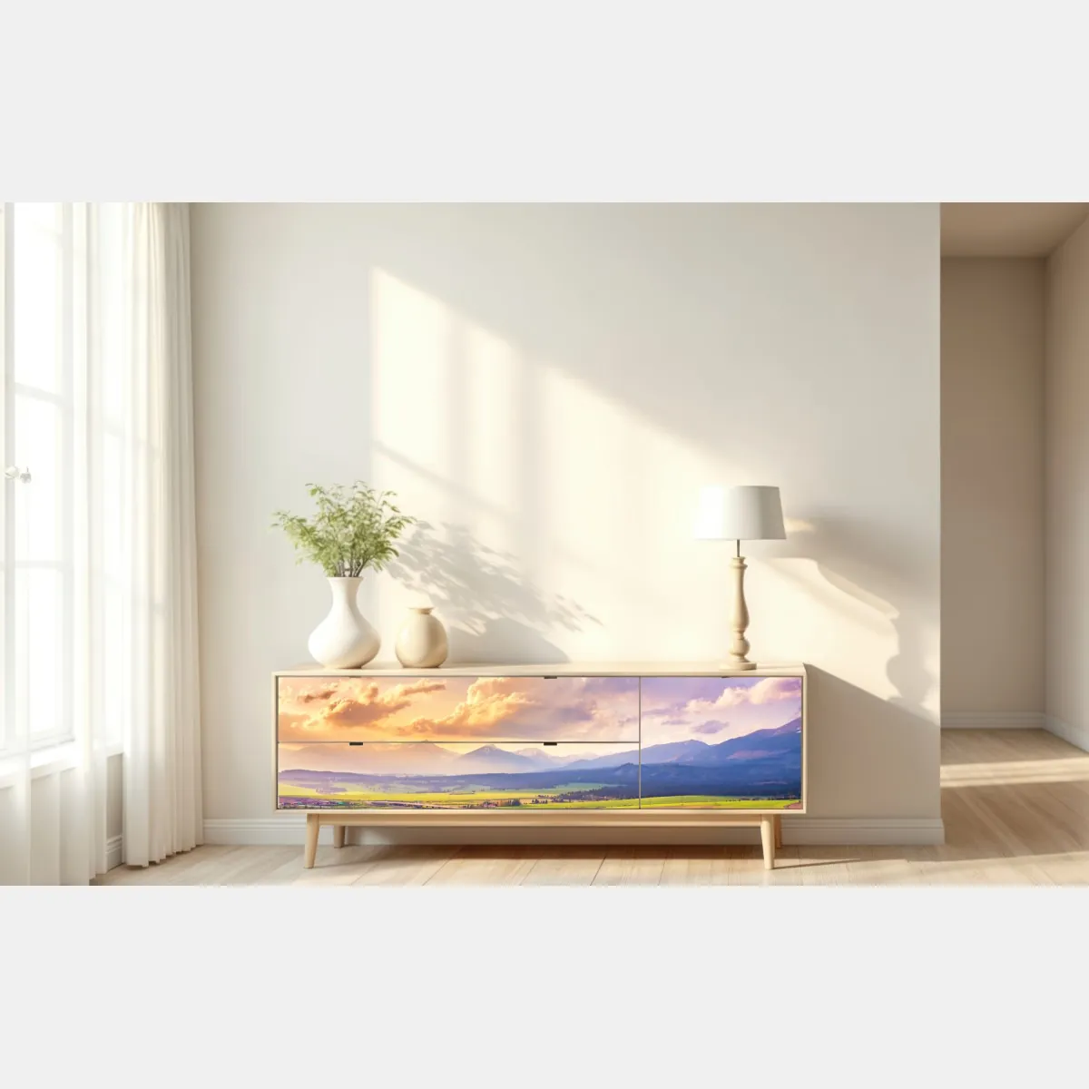 Naklejka repozycjonowalna panorama wiosennej doliny górskiej, Tatry Słowacja – Wallissimo® Naklejka repozycjonowalna panorama wiosennej doliny górskiej, Tatry Słowacja – Wallissimo®