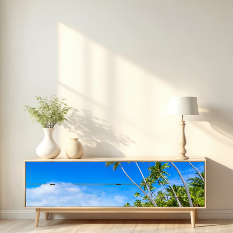 Naklejka repozycjonowalna tropikalna plaża z palmami – Wallissimo® Naklejka repozycjonowalna tropikalna plaża z palmami – Wallissimo®