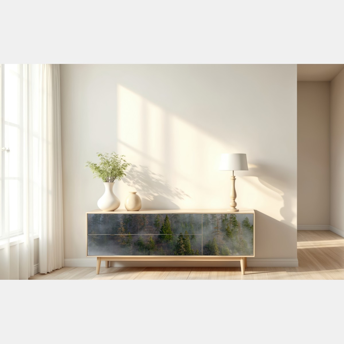 Naklejka repozycjonowalna mglisty górski las – Wallissimo® Naklejka repozycjonowalna mglisty górski las – Wallissimo®