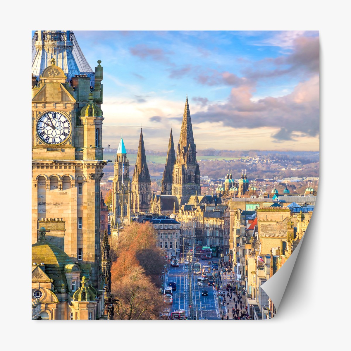 Repositionable sticker Edinburgh skyline with castle and clock tower