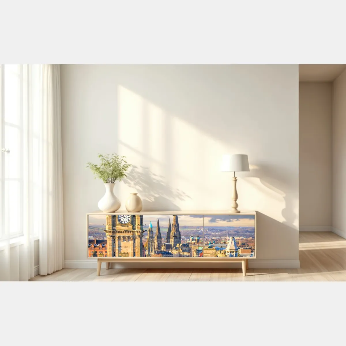 Naklejka repozycjonowalna Edynburg panorama z zamkiem i wieżą zegarową – Wallissimo® Naklejka repozycjonowalna Edynburg panorama z zamkiem i wieżą zegarową – Wallissimo®